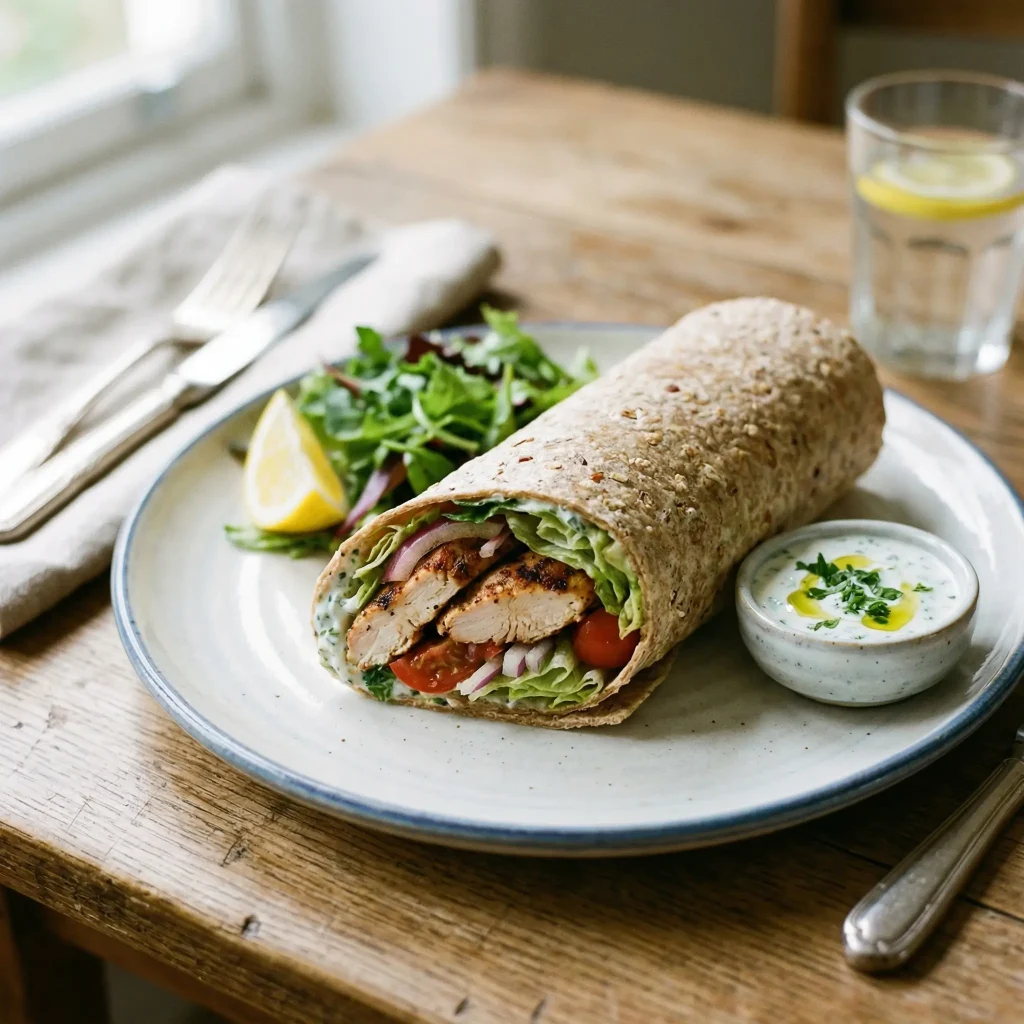 Grilled chicken wrap, high-protein lunch option