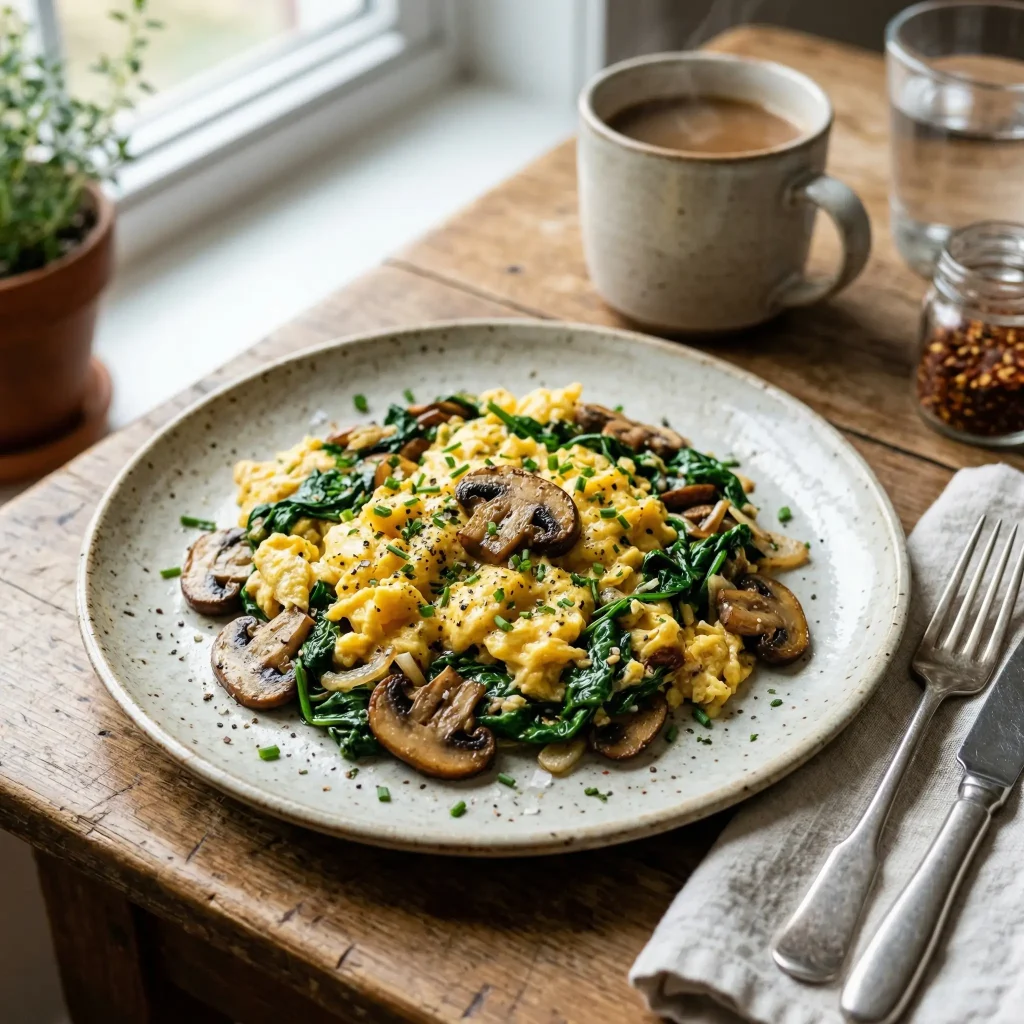 Egg scramble with vegetables, high-protein breakfast