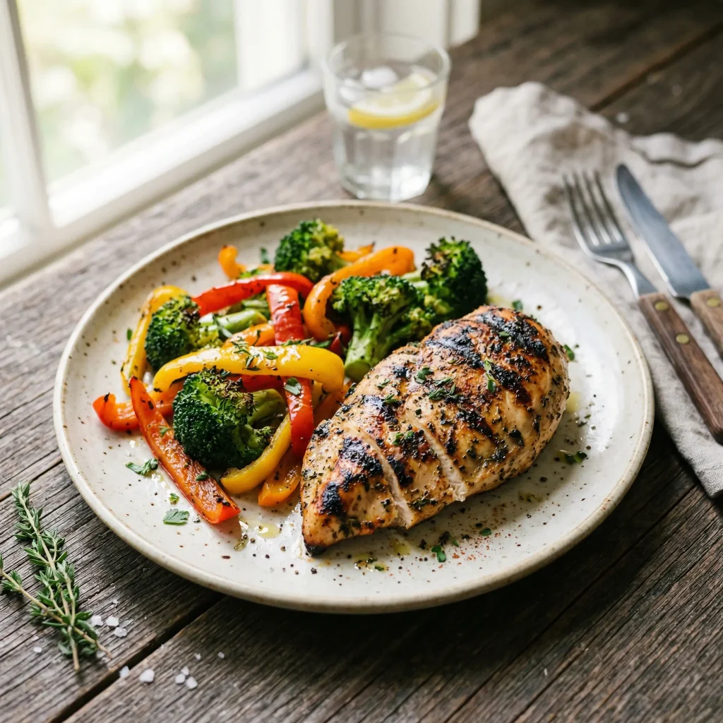 Grilled chicken and vegetables, high-protein dinner