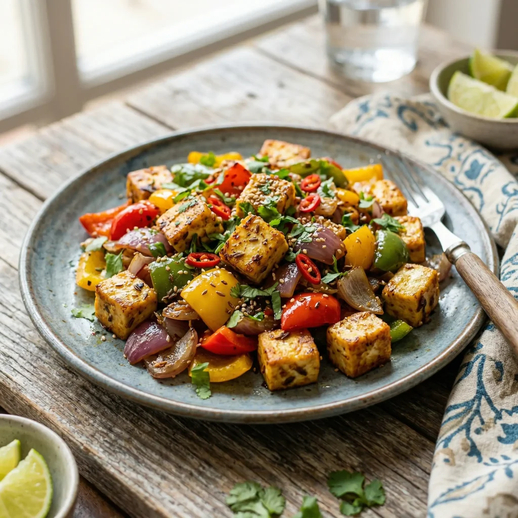 Paneer stir fry with vegetables, vegetarian high-protein meal