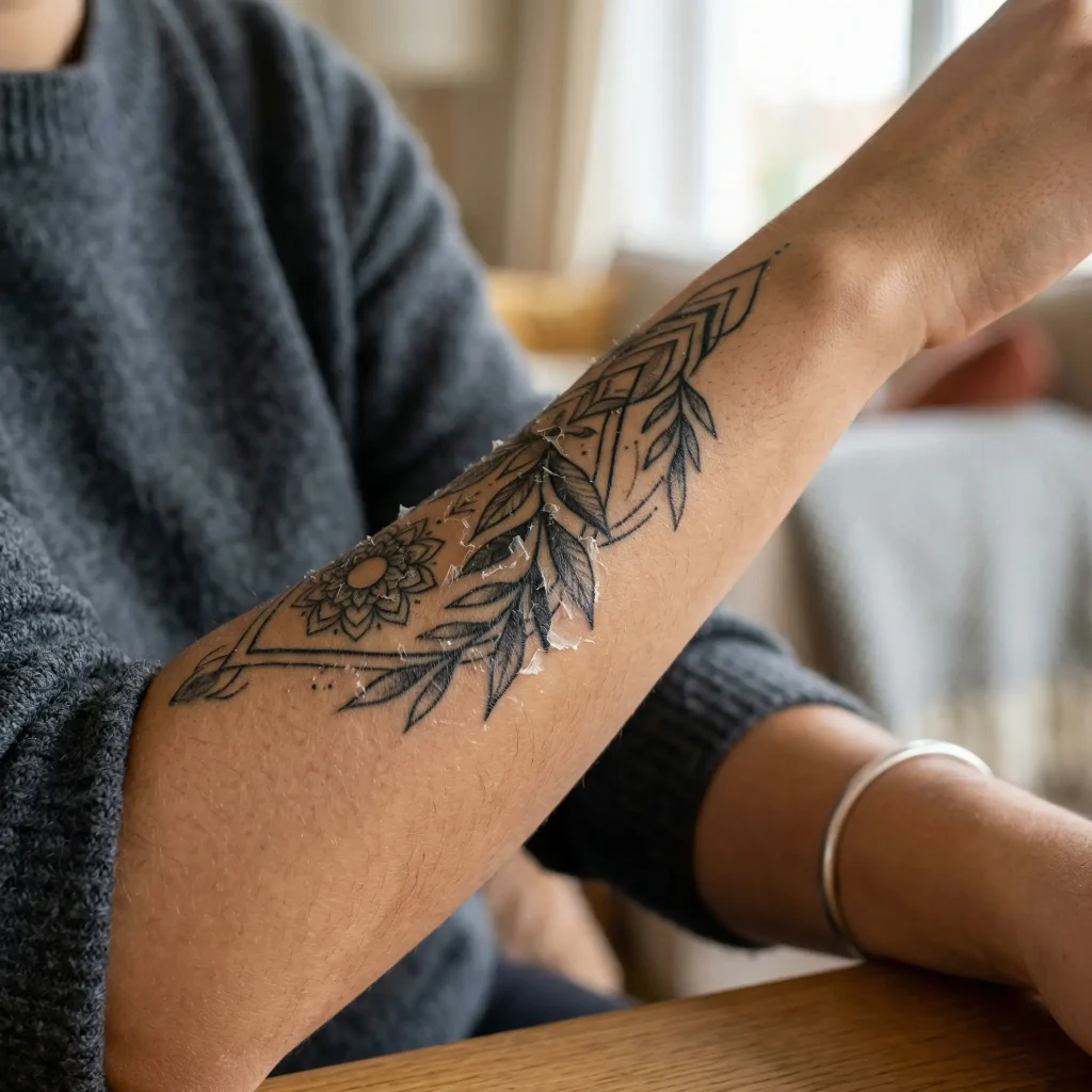 Peeling tattoo healing normally showing proper tattoo healing signs