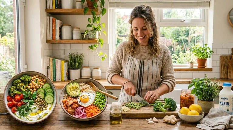 Woman cutting vegies in her kitchen with her knife