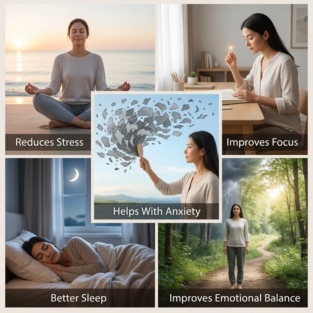 Beginner practicing meditation techniques in a quiet and peaceful home environment