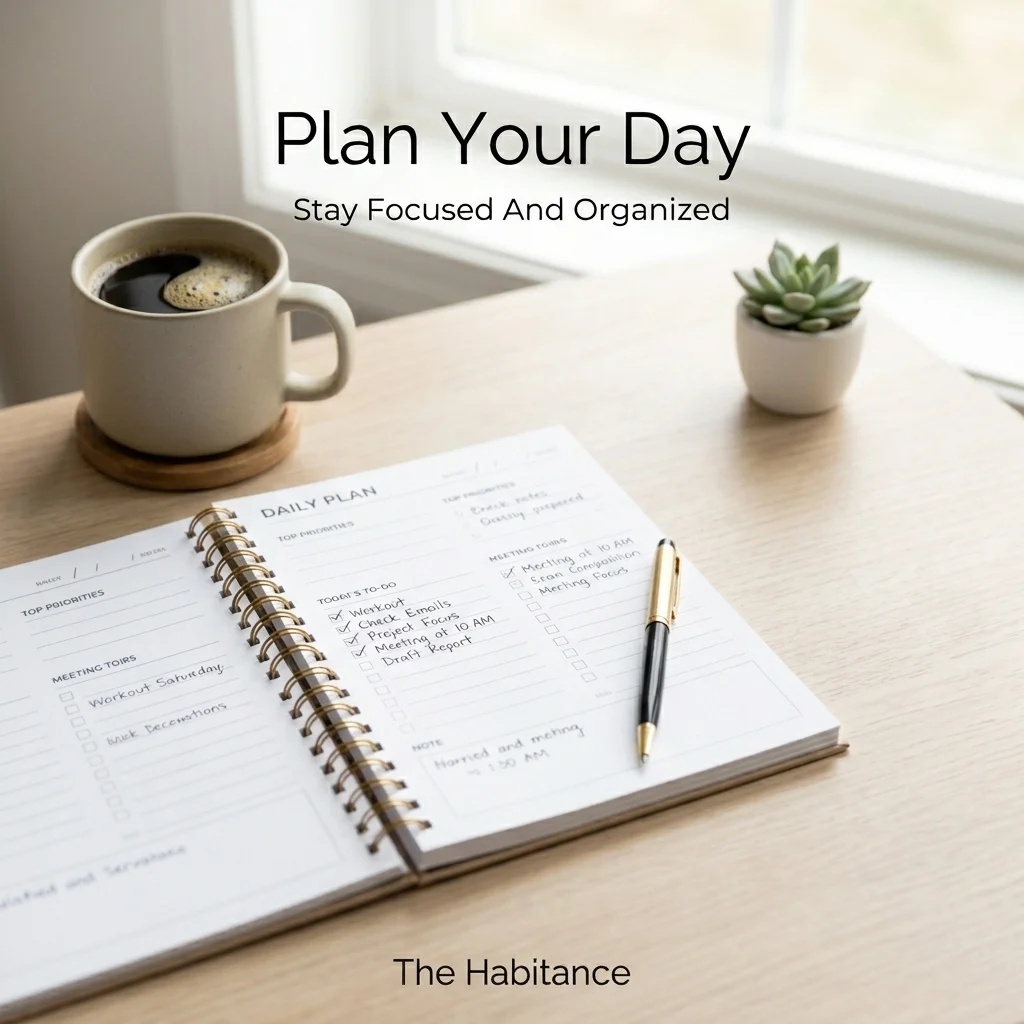 Daily planner with checklist representing productive morning routine planning.
