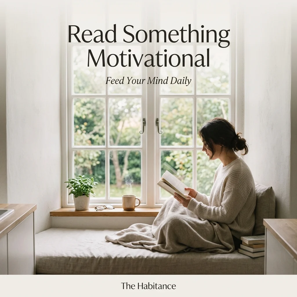 Person reading book in morning representing self improvement and productive daily routine.