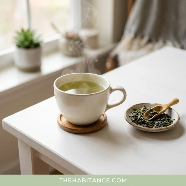 Green tea cup symbolizing antioxidant support for prostate health.