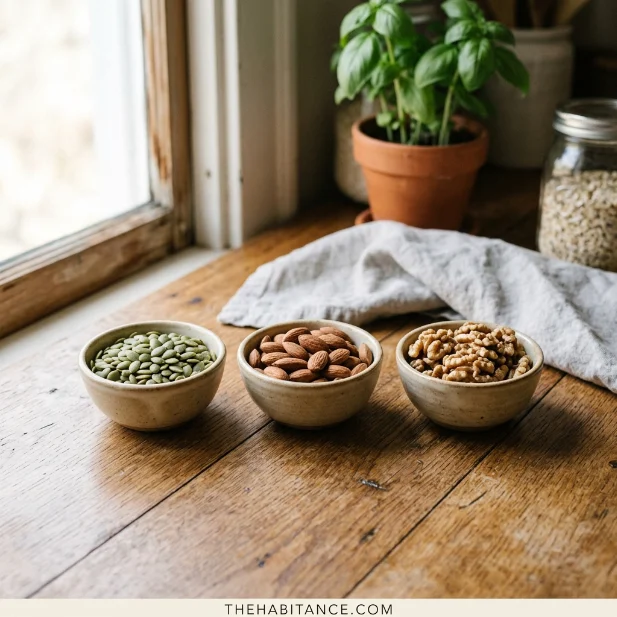 Nuts and seeds providing zinc and healthy fats for prostate support.