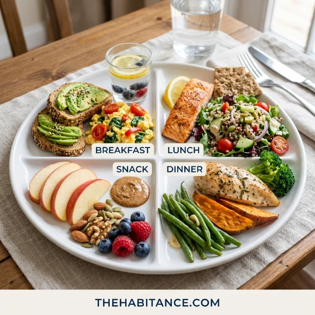 Daily prostate healthy diet plan with balanced nutritious meals.